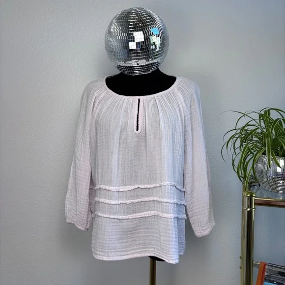 Michael Stars Double Gauze Keyhole Top Bloom Pink Boho Peasant Blouse Medium - Picture 2 of 16